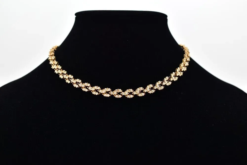 Carre Vintage Crystal Collar Necklace Rhinestone Crystal Gold Tone Signed BinBJ